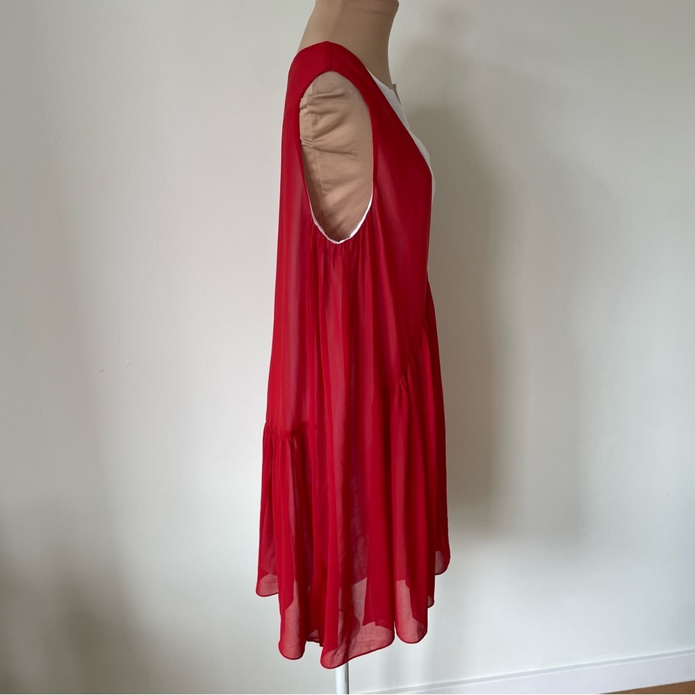 Sandro A Line Sleeveless Red White V Neck Chiffon Mini Tunic Dress EUC Size 1/S - Picture 6 of 12